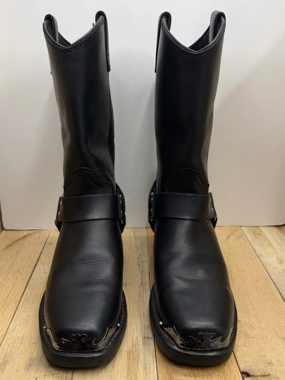 DINGO BLACK LEATHER SQUARE TOE EAGLE HARNESS MOTORCYCLE BOOTS DI19053 MENS 10D